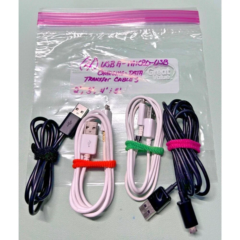 LOT OF 4 USB-A to MICRO-USB Charging & Data Transfer Cables